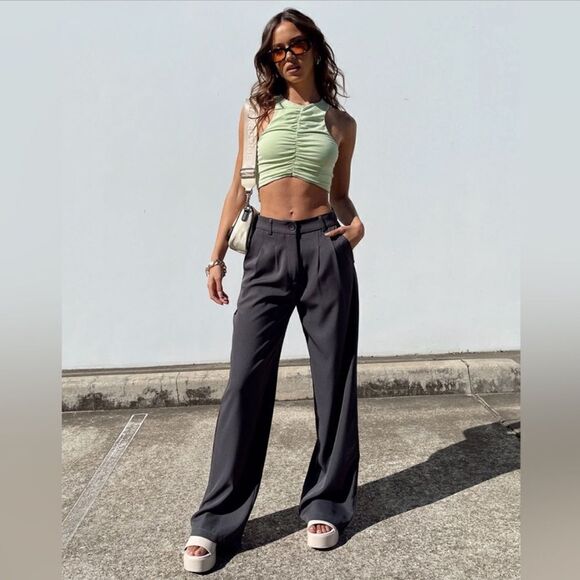 Princess Polly Archer Pants 30" Wide Leg Trouser Slate Gray - Picture 14 of 14